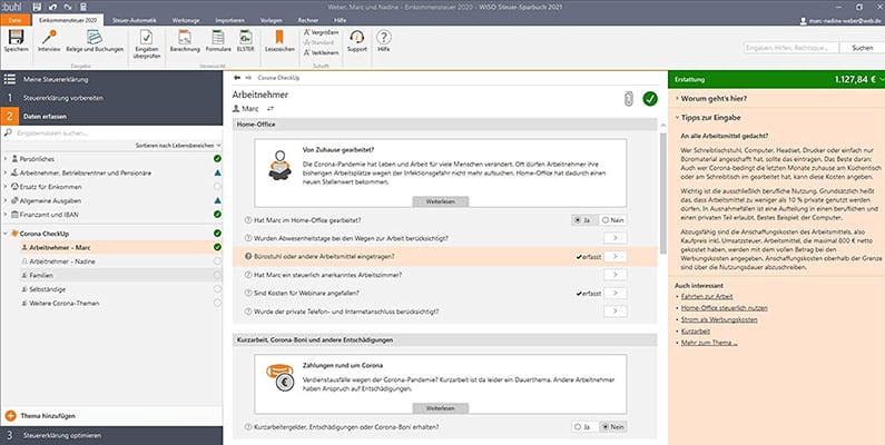 Die Benutzeroberfläche von WISO Steuer 2024