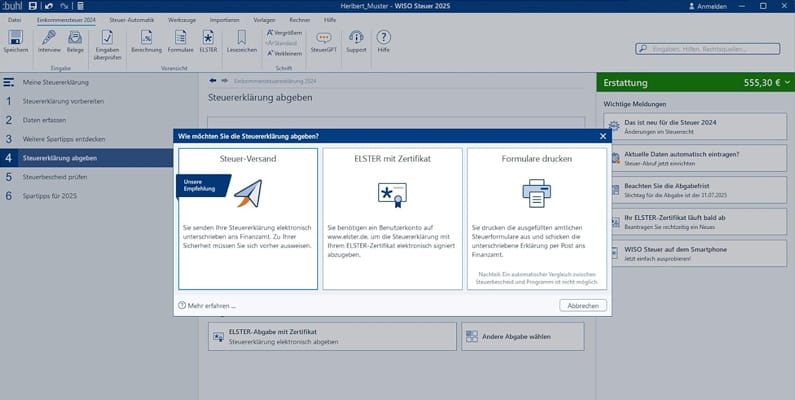 Die Benutzeroberfläche von WISO Steuer 2026